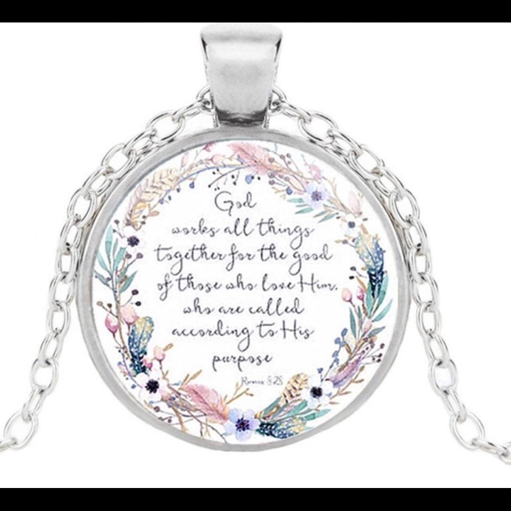 Silver Cabochon Pendant Necklace w/bible verse